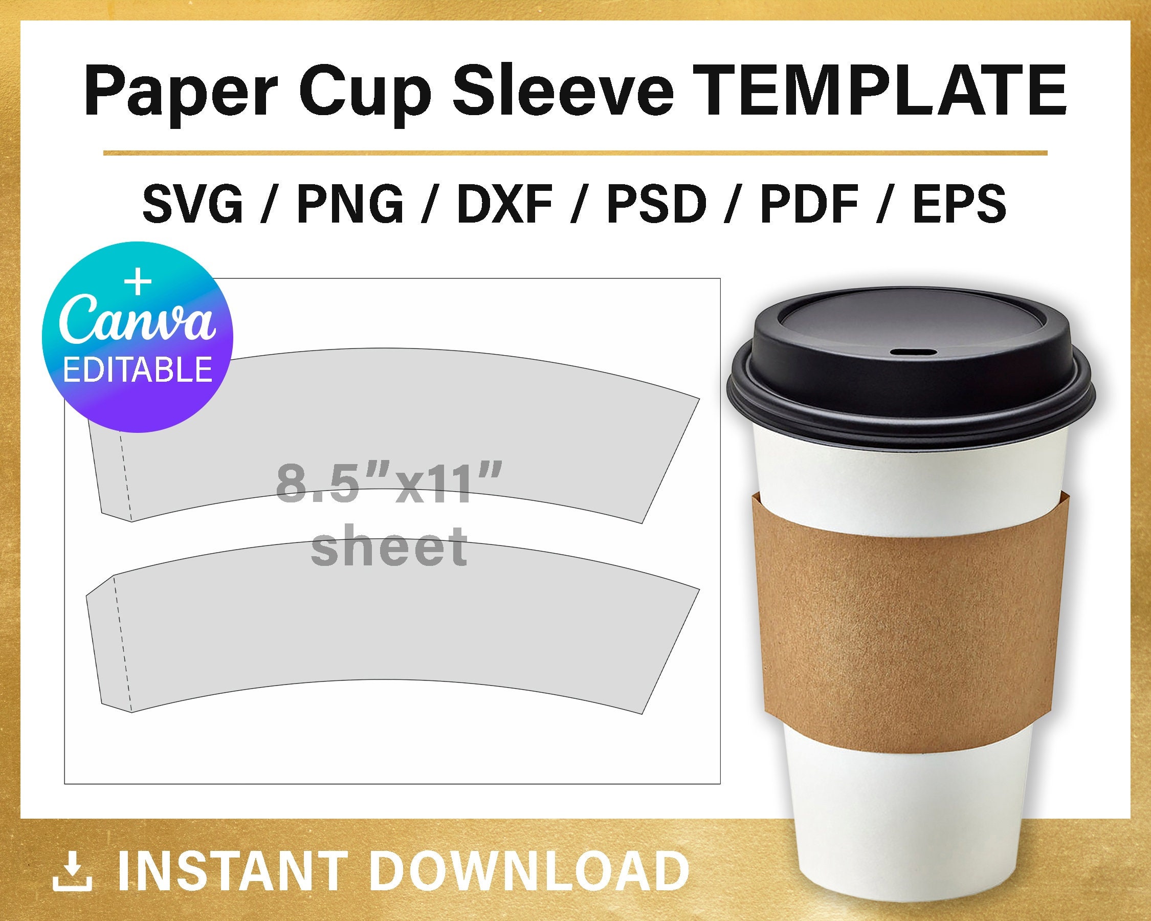 Paper Cup Sleeve Template Coffee Cup Sleeve BLANK Template 