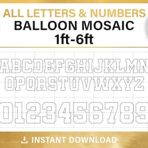 square letters and numbers mosaic frame template from balloons, BIG BUNDLE, 1ft, 2ft, 3ft, 4ft, 5ft, 6ft, all sizes, PDF, instant download