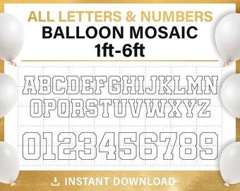 square letters and numbers mosaic frame template from balloons, BIG BUNDLE, 1ft, 2ft, 3ft, 4ft, 5ft, 6ft, all sizes, PDF, instant download