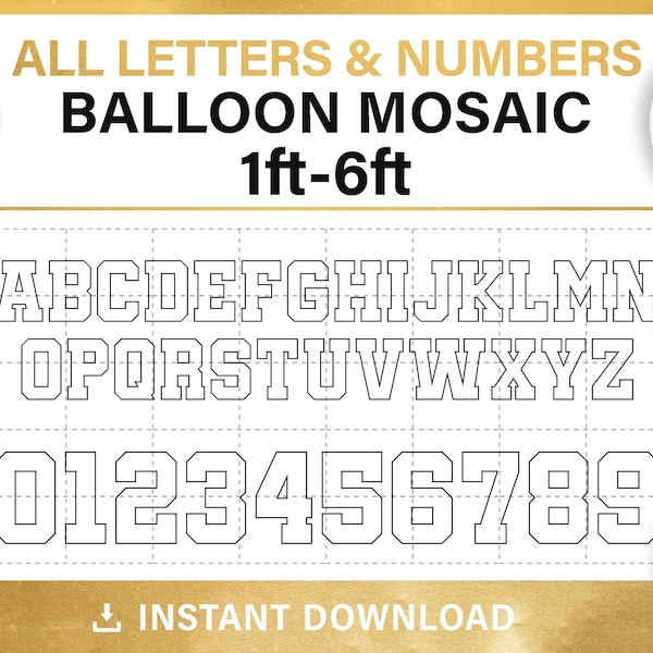 square letters and numbers mosaic frame template from balloons, BIG BUNDLE, 1ft, 2ft, 3ft, 4ft, 5ft, 6ft, all sizes, PDF, instant download