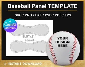 Plantilla en blanco del panel de béisbol, envoltura de pelota personalizada, bricolaje, plantilla de cuero de béisbol, svg, png, Canva, archivos cortados, personalizable, descarga instantánea