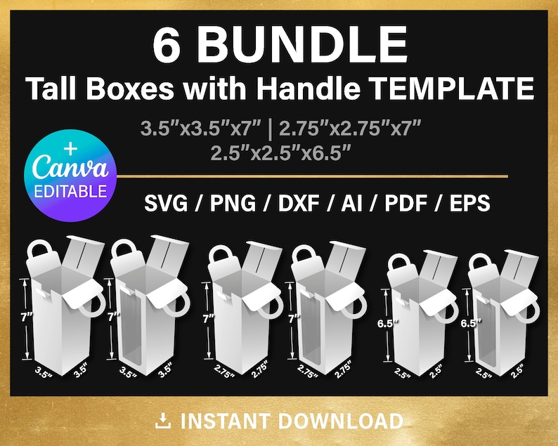 6 Tall Box Bundle, Blank Template, With Handle & With Window, DIY Gift ...