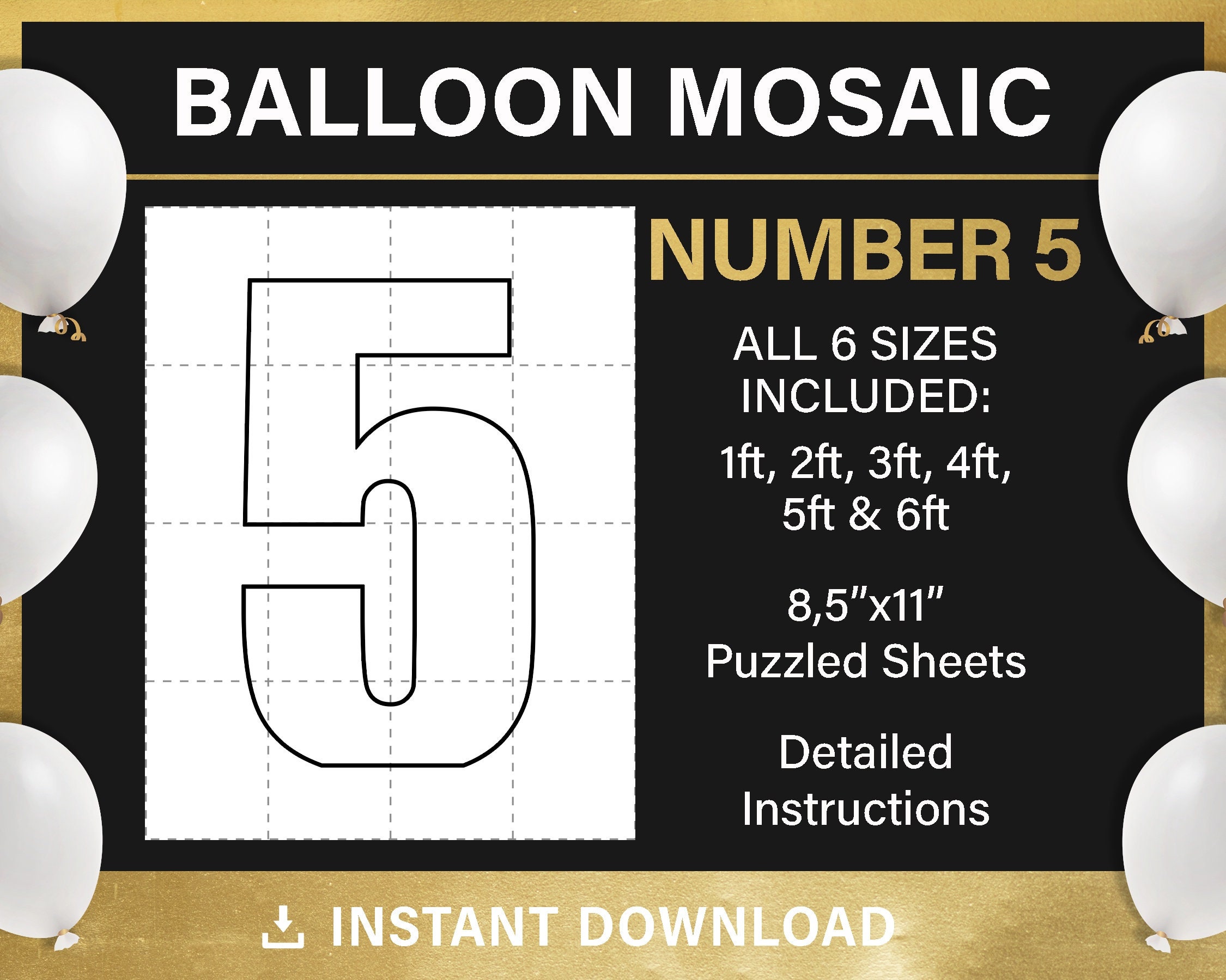Number 5 Mosaic From Balloons Tall Five Number Template Etsy