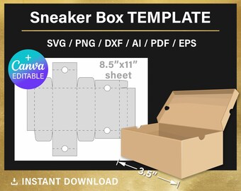 Mini Shoe Box Blank Template, DIY sneaker box, 3.5 x 1.5 x 2 inches, party favors box, Canva, svg, Cricut, printable, instant download