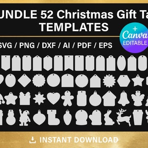 BUNDLE, Weihnachtsgeschenkanhänger SVG, leere Vorlage, Plotterdatei, Cricut, Silhouette, Glowforge, Canva