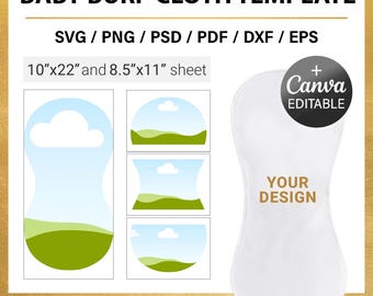 Baby Burp Cloth Blank Template for Sublimation, Baby Boy or Baby Girl Burp Sublimation Design, svg, png, Canva, Editable, Instant Download