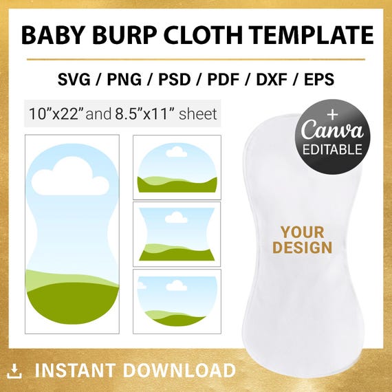 Baby Burp Cloth Blank Template for Sublimation, Baby Boy or Baby Girl Burp Sublimation Design, svg, png, Canva, Editable, Instant Download