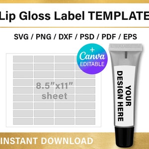 Lip Gloss label BLANK template, DIY, Gloss Tube label wrapper template, Canva, Cricut, svg, png, psd, instant download