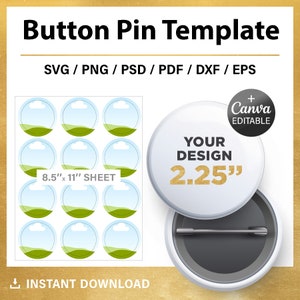 2.25 inches, Button Pin template, for sublimation, for cutting, diy, blank template, Canva, Cricut, SVG, PNG, PSD, instant download