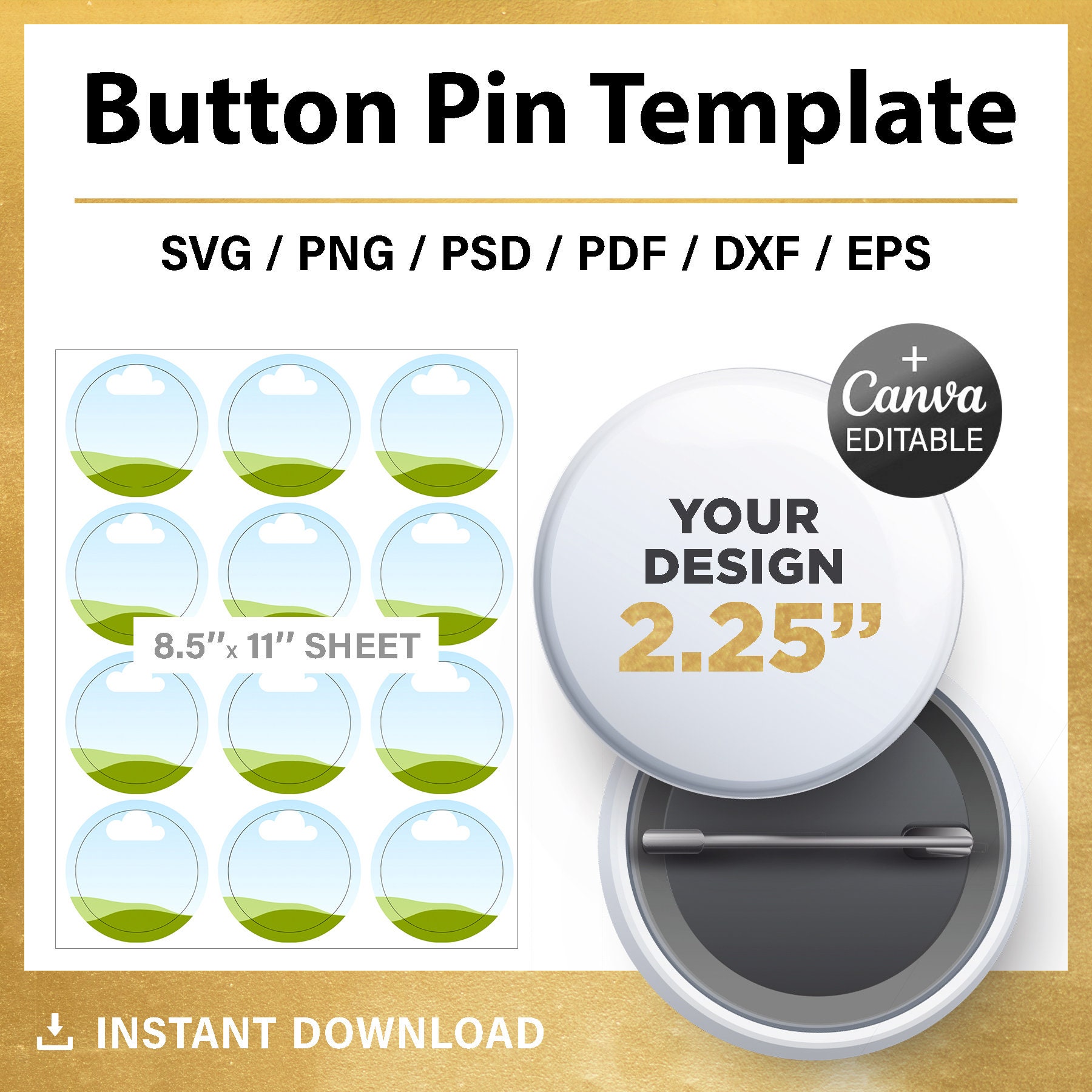 2.25 Inches, Button Pin Template, for Sublimation, for Cutting, Diy ...