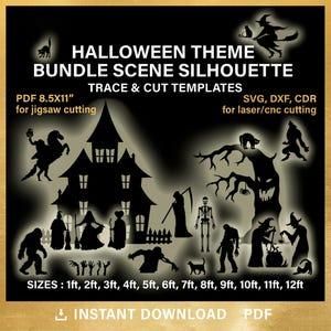 Halloween, Outdoor Silhouette Template, BUNDLE, Spooky Scene Lawn Decor, diy, life size, stencils, pdf, trace & cut, INSTANT DOWNLOAD