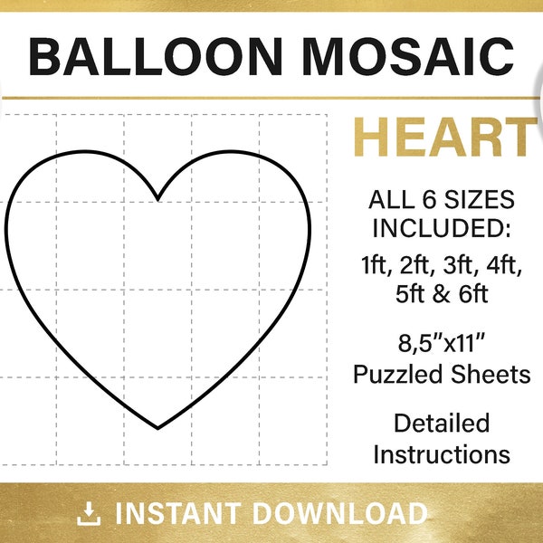 Heart mosaic from balloons, DIY, balloon decor, Valentine's Heart, mosaic frame balloon template, tall stencils, instant download
