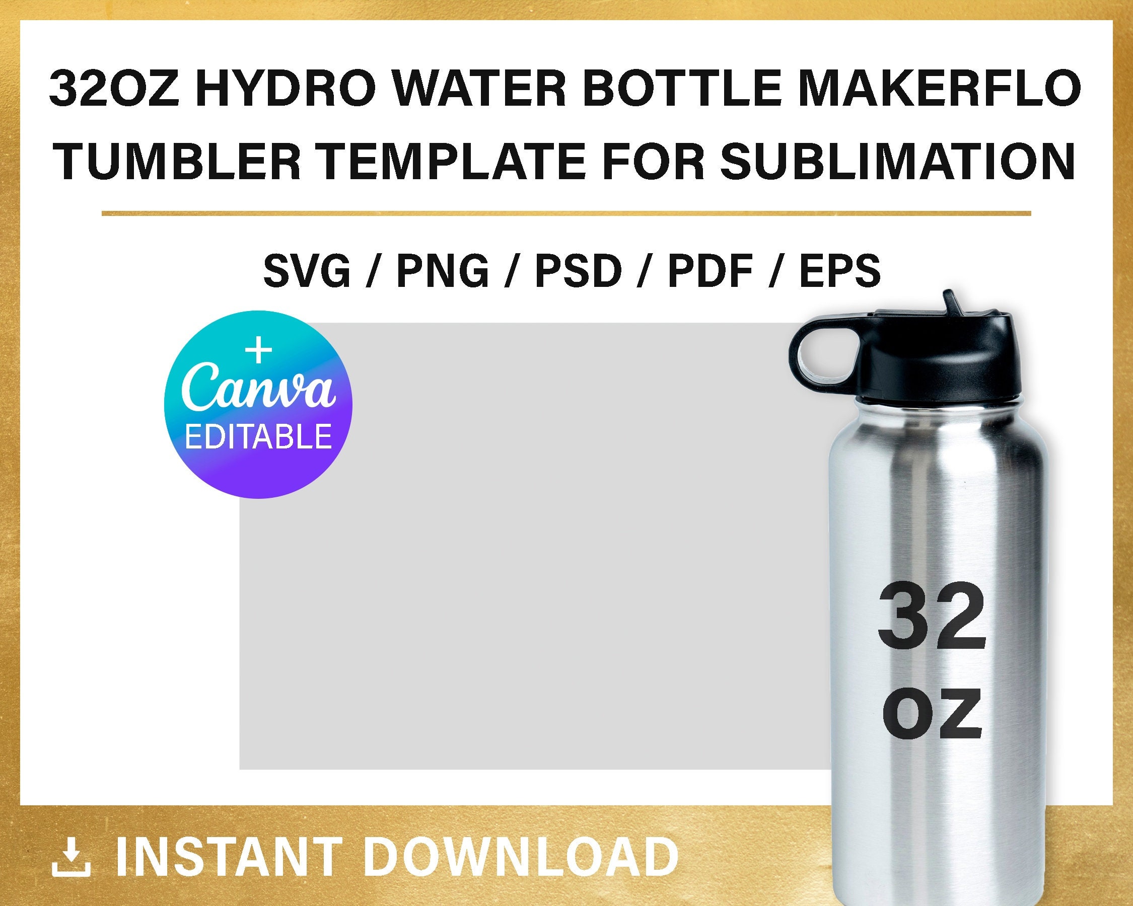 Makerflo Hydro 32oz Water Bottle Tumbler Template Full Wrap for 32oz Hydro  Water Template for Makerflo Hydro 32 Ounce Full Wrap Svg Png, Pdf 