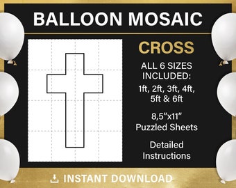 Cross mosaic frame balloon template, Easter, mosaic from balloons, religious, easter decor, Baptism, tall, DIY, pdf, instant download