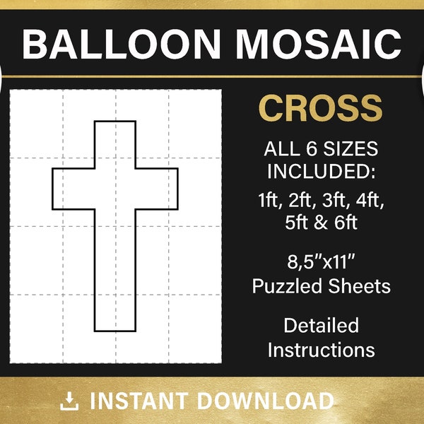 Cross mosaic frame balloon template, Easter, mosaic from balloons, religious, easter decor, Baptism, tall, DIY, pdf, instant download