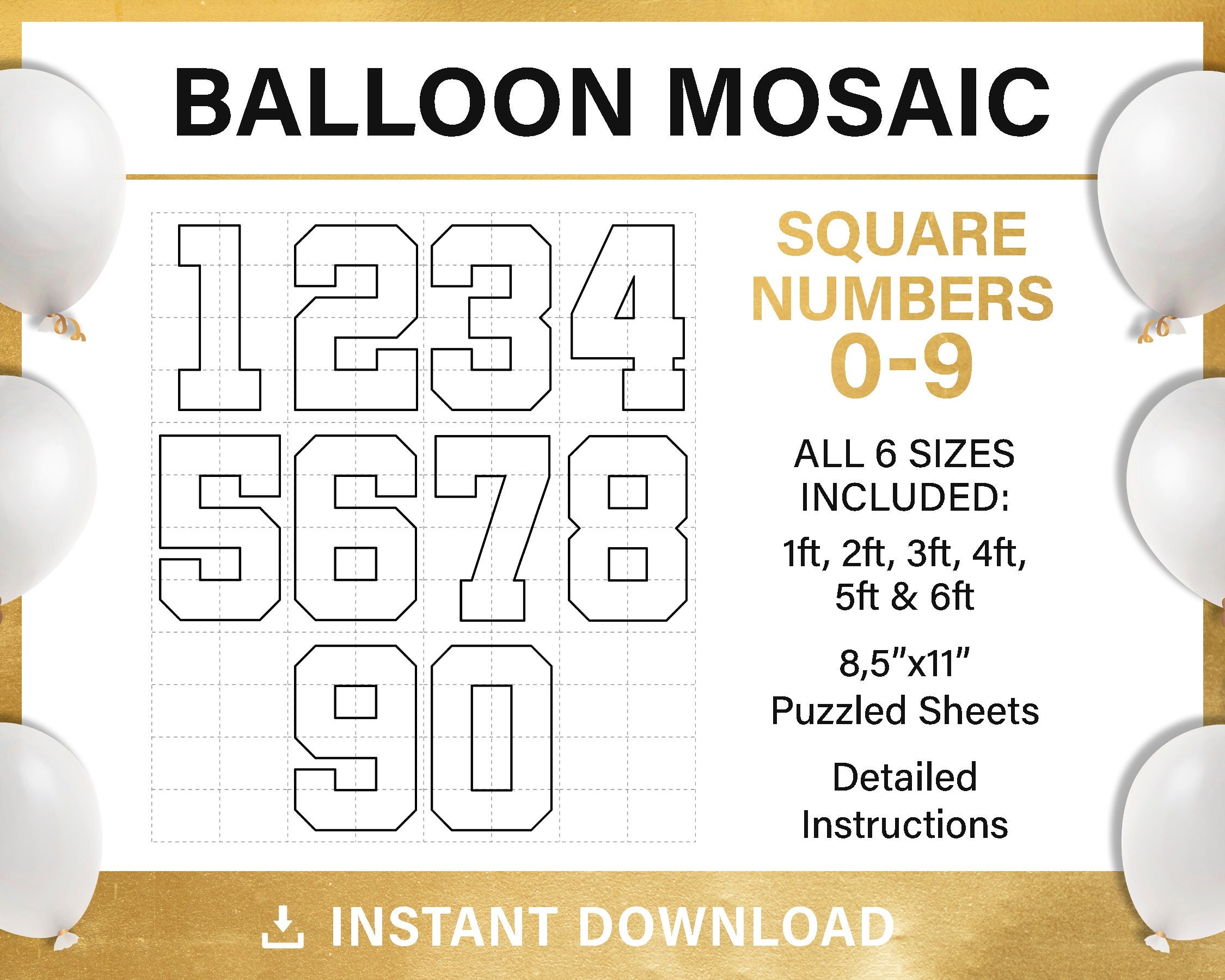 Square Letters and Numbers Mosaic Frame Template From Balloons, BIG ...
