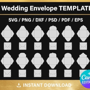 12 Wedding Envelope Blank Templates, BUNDLE, for 6x6 Invitation, svg, pdf, DIY, Cricut, Canva, outline, printable, instant download