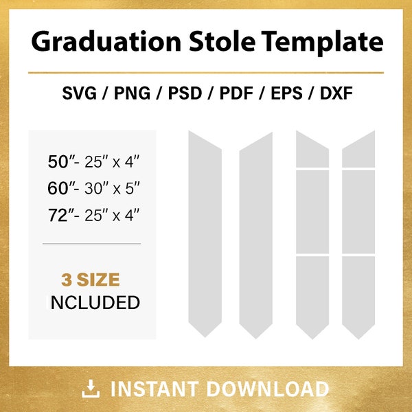 3 sizes, Graduation stole template, BUNDLE, for sublimation, BLANK template, grad stole template, svg, psd, png, Canva, instant download