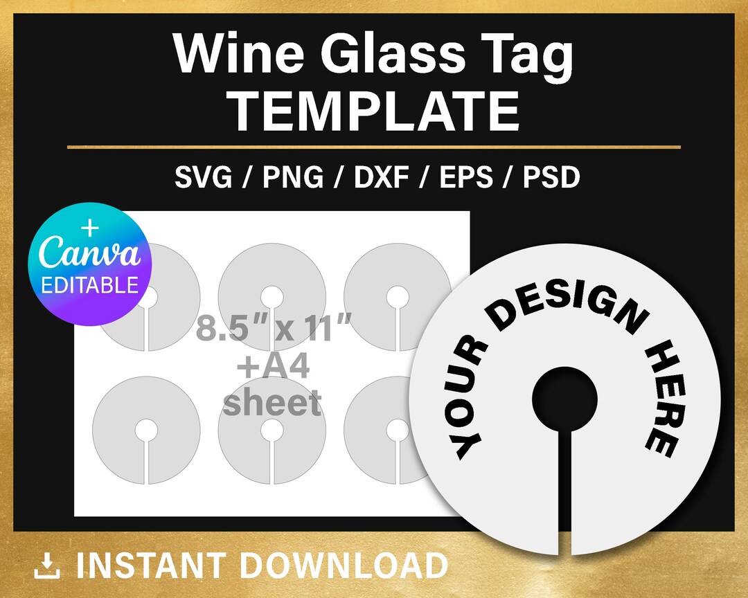 Wine Glass Name Tag Blank Template, 3 Inches, 8.5x11 Sheet, Custom, DIY, Svg, Png, Psd, Canva