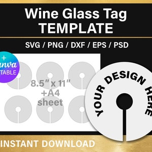 Plantilla en blanco de etiqueta de nombre de copa de vino, hoja de 3 pulgadas, 8,5x11", personalizada, bricolaje, svg, png, psd, Canva, Cricut, imprimible, descarga instantánea