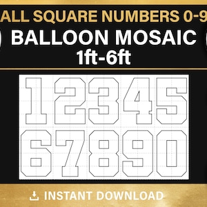 numeri quadrati, BUNDLE, mosaico di palloncini, modello di numeri alti, 1 piede, 2 piedi, 3 piedi, 4 piedi, 5 piedi, 6 piedi, tutte le dimensioni, PDF, download immediato