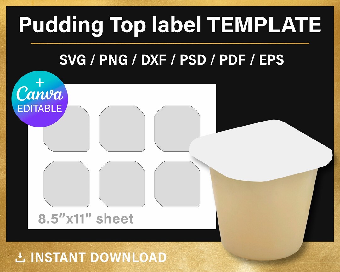 Pudding Top Label Template, DIY Party Decorations, Pudding Label, Svg