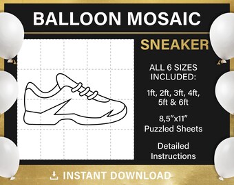 Mall för mosaikballonger i sneakers, gör-det-själv, tennistema, mall för mosaikramballonger, höga schabloner, pdf, utskrivbar, direktnedladdning