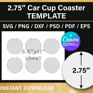 2.75 inches, car cup coaster template, BLANK template, car coaster SVG, sublimation, geode car coaster, Canva, Cricut, instant download