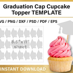Graduation Cap Cupcake Toppers BLANK Template Graduate Hat | Etsy