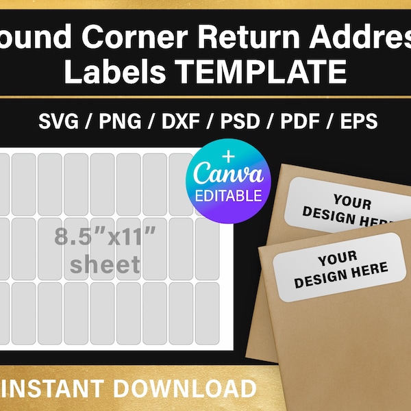 svg, Round Corner Return Address Labels, 2.6" x 1", DIY, Canva, blank template, cut file, Cricut, Silhouette, instant download