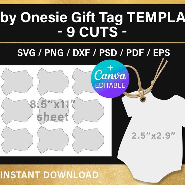 Baby Onesie gift tag BLANK template, baby girl bodysuit thank you tag, baby shower onsie shape favor tags, Canva, Cricut, Silhouette