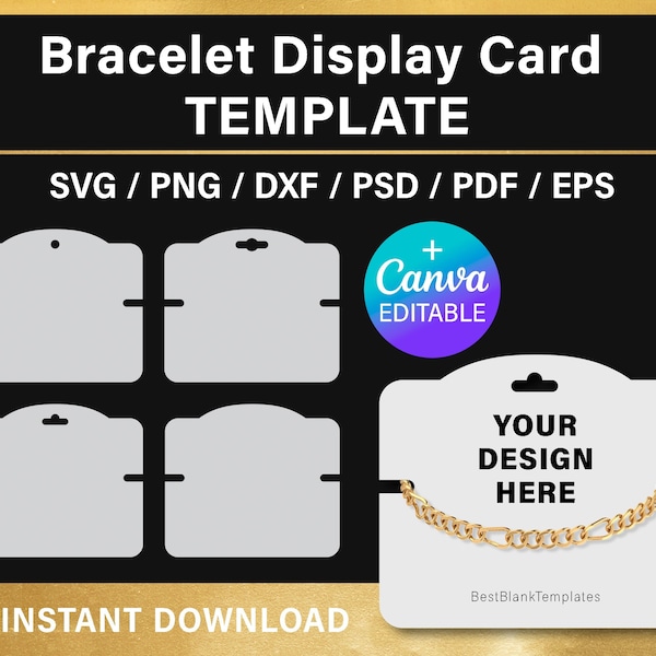 Bracelet display card, Canva, Cricut, Silhoutte, instant download, 3.5x4 inches, svg, png, psd