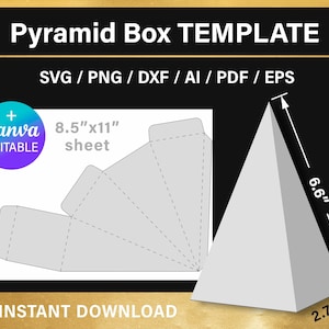 6,6 x 2,75 pouces, modèle de boîte cadeau pyramide, cône de faveur | Modèle de boîte de bonbons, png, toile, svg, Cricut, imprimable, téléchargement immédiat