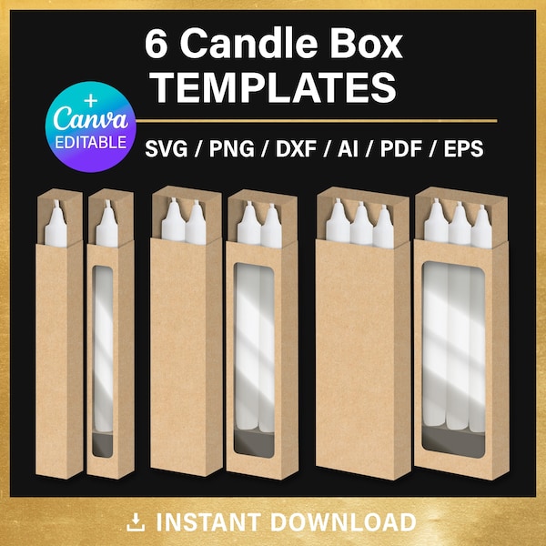 BUNDLE, diy, Candle Box, PDF, Blanko Vorlage, mit Fenster + ohne Fenster, Geschenkbox für Kerzen, png, Canva, svg, Cricut, sofort Download