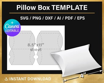 Plantilla en blanco para caja de almohada pequeña, 4 pulgadas, bricolaje, plantilla para caja de regalo, caja de regalos para fiestas, PNG, Canva, SVG, Cricut, imprimible, descarga instantánea