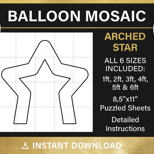 star mosaic frame balloon template, USA star, mosaic from balloons, 4th of july balloon decor, tall, DIY, pdf, instant download