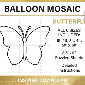 mosaïque de papillons à partir de ballons, bricolage, décoration de ballon d&#39;anniversaire, modèle de ballon de cadre en mosaïque, pochoirs hauts, téléchargement immédiat