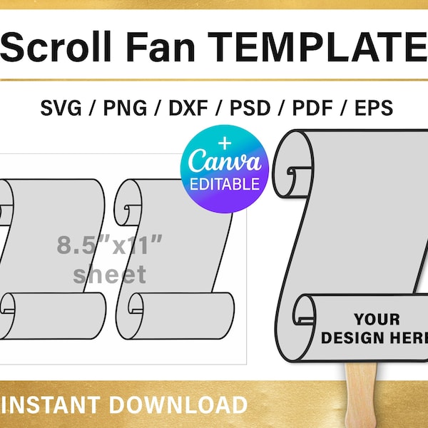 Scroll Fan BLANK template, DIY graduation diploma scroll paddle fan, convocation ceremony program, Canva, Cricut, png, svg, instant download