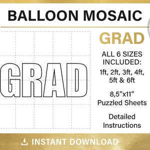 grad mosaic frame from balloons, DIY, graduation decorations 2022, mosaic balloon template, pdf, instant download