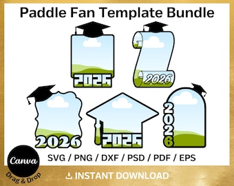 Plantilla de abanico de graduación 2026, paquete, abanico de mano para graduados, abanico de fotos DIY para estudiantes de último año de 2026, Canva, Cricut, SVG, PNG, PSD, descarga instantánea