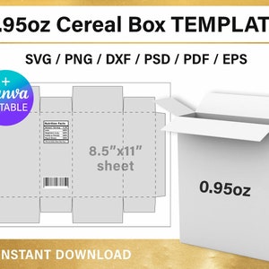 DIY Cereal Box  Blank Template, cereal packaging template, png, Canva, svg, Cricut, 0.95 oz, printable, instant download