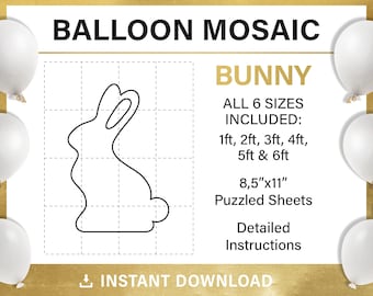 Bunny mosaic frame balloon template, Easter, mosaic from balloons, rabbit, easter decor, bunny balloons, tall, DIY, pdf, instant download