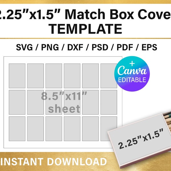 Match box label template, match box cover, match box stickers, BLANK template, matchbox, png, Canva, svg, Cricut, instant download