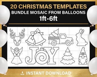 Christmas mosaic from balloons, BUNDLE, nutcracker, christmas tree, mosaic balloon template, holiday balloon decor, pdf, instant download