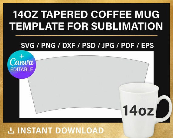 14oz Tapered Coffee Mug BLANK Template for Sublimation, Full