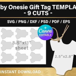 Baby Onesie gift tag, BLANK template, baby bodysuit thank you tag, baby onsie shape, baby shower favor tags, Canva, Cricut, Silhouette