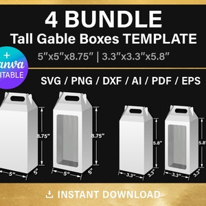 Tall Gable Box Bundle Blank Template with handle & with window, DIY gift box, png, Canva, svg, Cricut, instant download