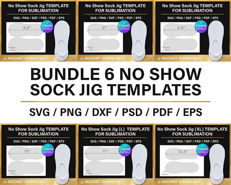 No Show Sock Jig BLANK Template BUNDLE for Sublimation 9 Etsy