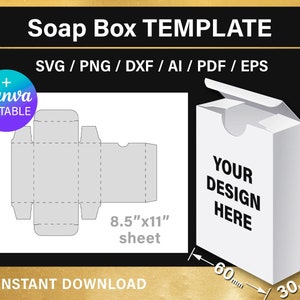 Modello scatola di sapone, confezione di scatola di sapone, fai da te, personalizzato, png, Canva, SVG, Cricut, stampabile, modello BLANK, download immediato