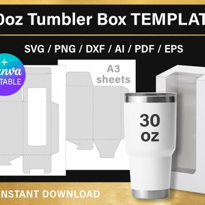 30oz Skinny Tumbler Box Template with window and lid, DIY, gift box template, png, Canva, svg, Cricut, printable, instant download